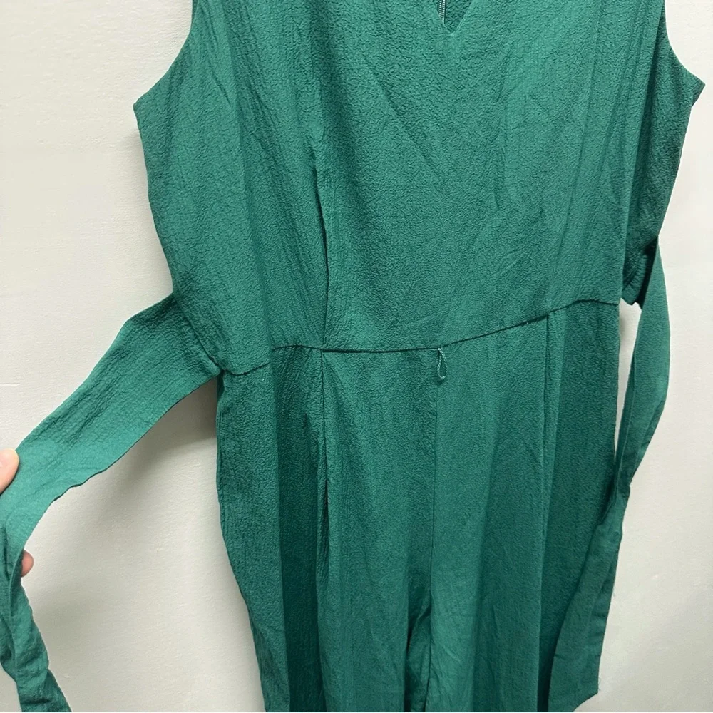 Calvin Klein Sleeveless Wide Leg Jumpsuit | Green, V-Neck, Tie belt, Crepe Sz 14 - Picture 7 of 16